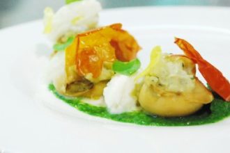 ricetta salsa di soia Kikkoman, Galena Chef Academy per Contest +K, seppia marinata alla soia cotta al vapore e farcita con crema di patata americana, crema di rapa e quenelle di bufala