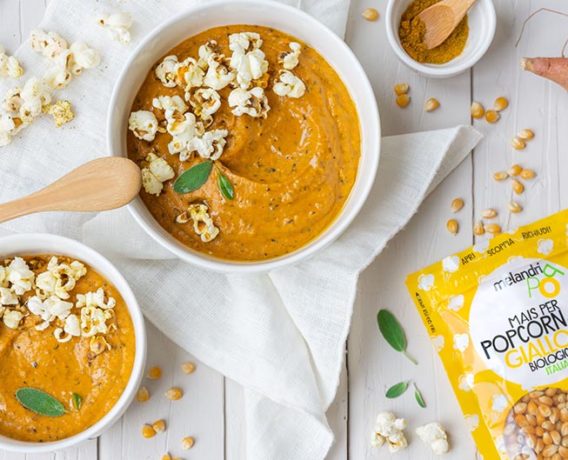 Melandri Gaudenzio, ricetta Curry indiano di patate dolci con crumble di pop corn gialli speziati